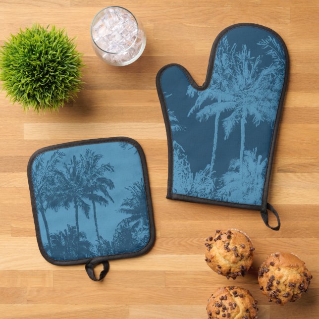 Set De Manoplas Macena Beach Hawaiian Sketchy Palms Blue (De arriba hacia abajo)