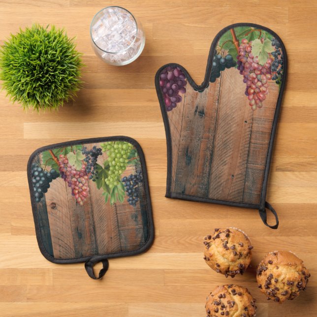 Set De Manoplas Madera y uvas de viñas rústicas (De arriba hacia abajo)