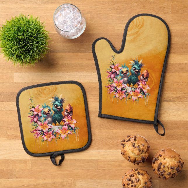 Set De Manoplas Magia de las aves en un mar de flores de・ (De arriba hacia abajo)