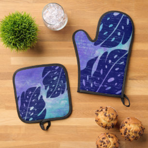 Set De Manoplas Maikai Hawaiian Monstera Leaf Tie-Dye Purple