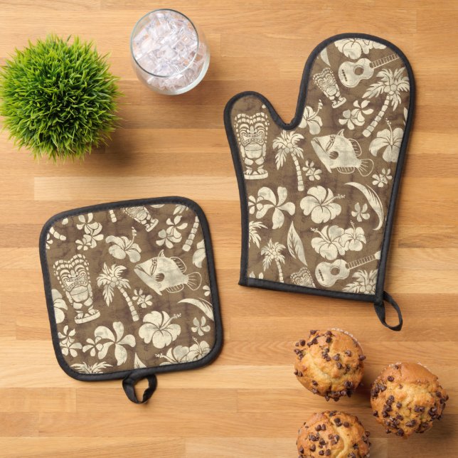 Set De Manoplas Makapuu Beach Hawaiian Batik Brown (De arriba hacia abajo)