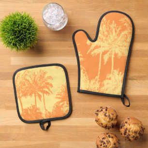 Set De Manoplas Makena Beach Hawaiian Sketchy Palms Lemon