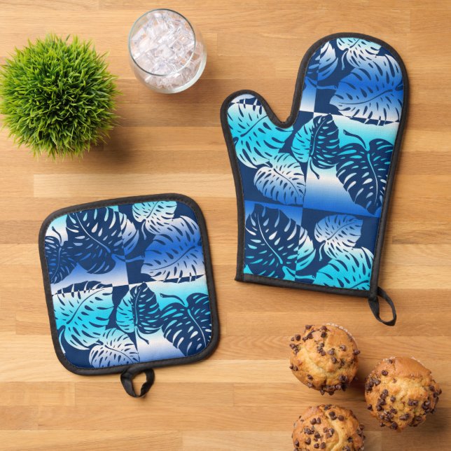 Set De Manoplas Makua Monstera Tropical Hawaii Blend Navy (De arriba hacia abajo)