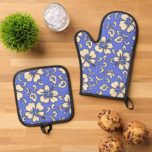 Set De Manoplas Malia Hawaiian Hibiscus Floral Periwinkle
