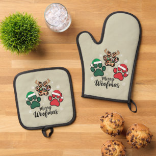 Set De Manoplas Mamá Perro Navidad Feliz Woofmas Amante Perros Xma
