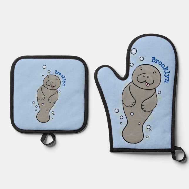 Set De Manoplas Manatí de bebé con ilustracion de burbujas (Anverso)