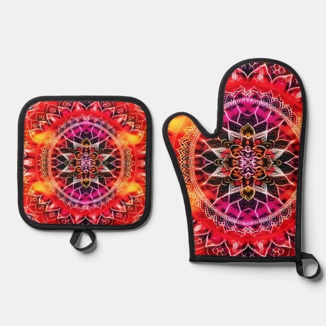 Set De Manoplas Mandala roja hipnótica (Anverso)