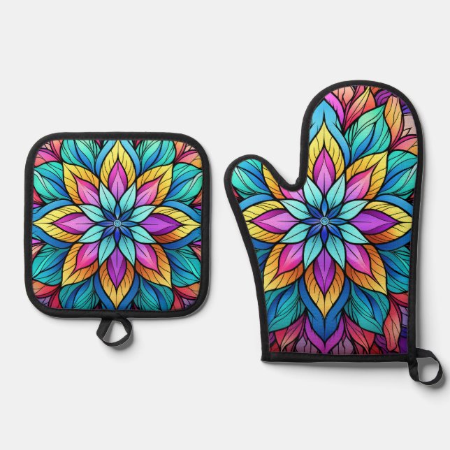 SET DE MANOPLAS MANDALAS DE COLOR BRILLANTE (Anverso)