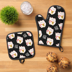 Set De Manoplas Maneki Neko Cute Gato Afortunado