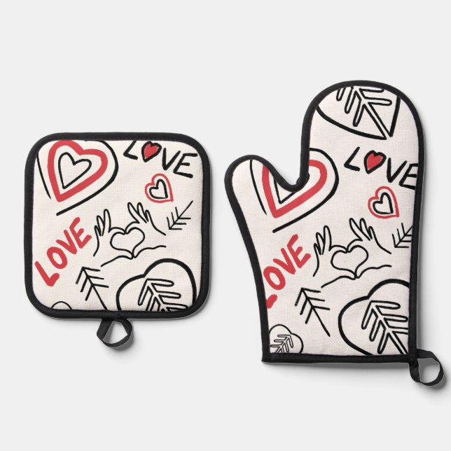Set De Manoplas Manique de cuisine motifs love (Anverso)