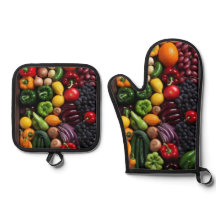 Manopla de horno y salvamantel de frutas y verdura