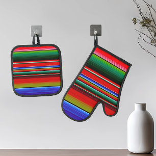Set De Manoplas Manta con Patrón de Rayas Serape Mexicanas Fiesta