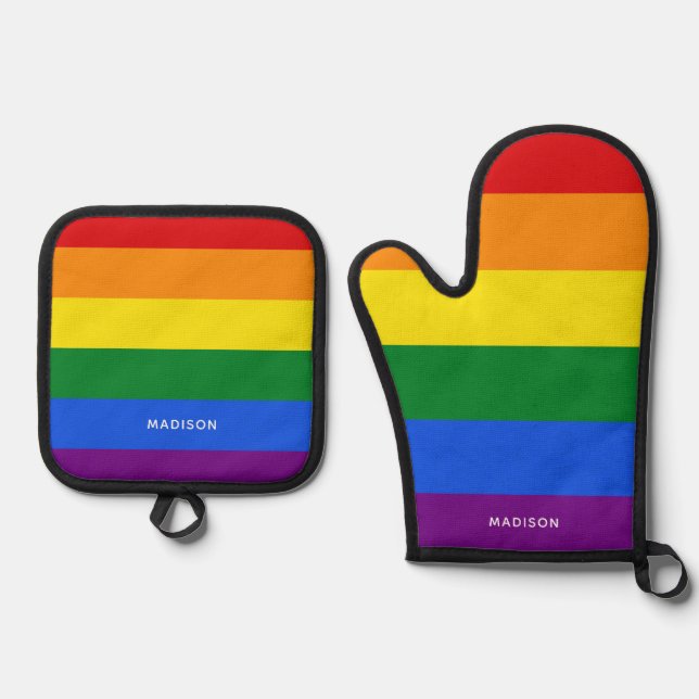 Set De Manoplas Marca de arco iris de nombre personalizado (Anverso)