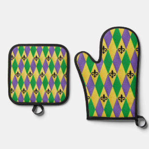 Set De Manoplas Mardi Gras Harlequin Fleur De Lis