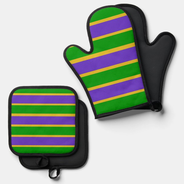 Set De Manoplas Mardi Gras Stripes (Anverso/Reverso)