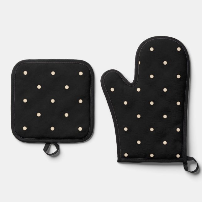 Set De Manoplas Marfil Polka puntos en negro (Anverso)