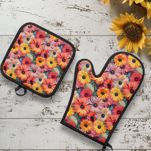 Set De Manoplas Margarita Floral Gerber Daisy 