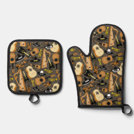 Set De Manoplas Mariachi Band Oven Mitt y Pot Holders