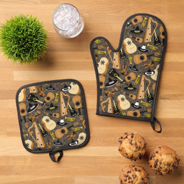 Set De Manoplas Mariachi Band Oven Mitt y Pot Holders (De arriba hacia abajo)
