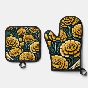 Set De Manoplas Marigold Flowers Retro Marigolds