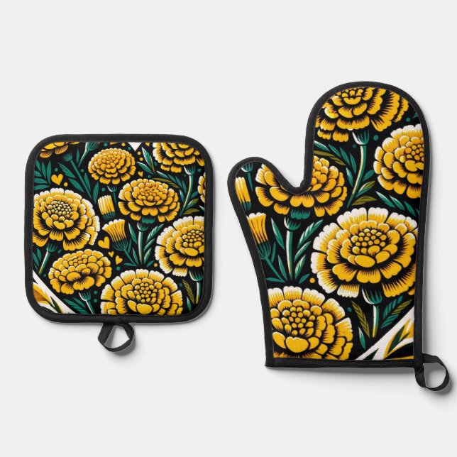 Set De Manoplas Marigold Flowers Retro Marigolds (Anverso)