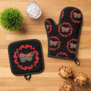 Set De Manoplas Mariposa roja en un círculo de fuego - Símbolo de