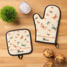 Set De Manoplas Mariposas Boho de Acuarela Moderna