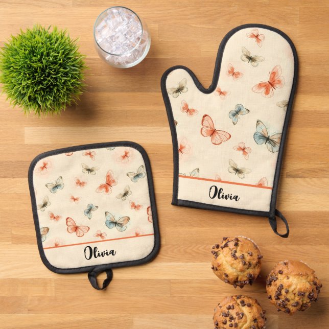 Set De Manoplas Mariposas Boho de Acuarela Moderna (De arriba hacia abajo)