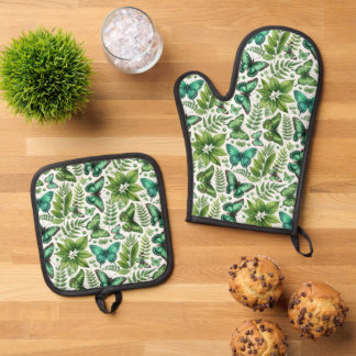 Set De Manoplas Mariposas Verde-Azuladas