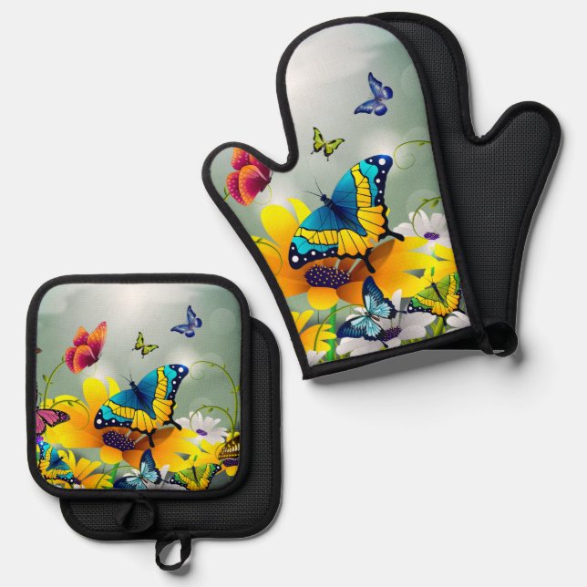 Set De Manoplas Mariposas y flores (Anverso/Reverso)