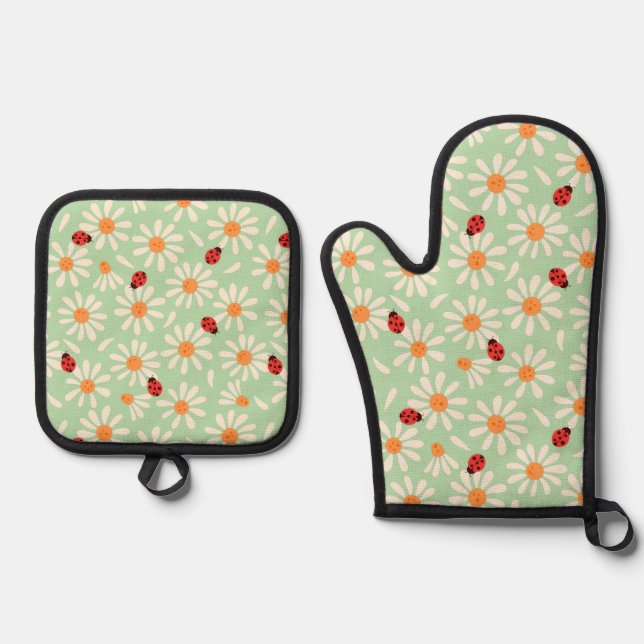 Set De Manoplas Mariquitas y margaritas de primavera (Anverso)