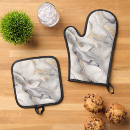 Set De Manoplas Mármol blanco con venas doradas y grises