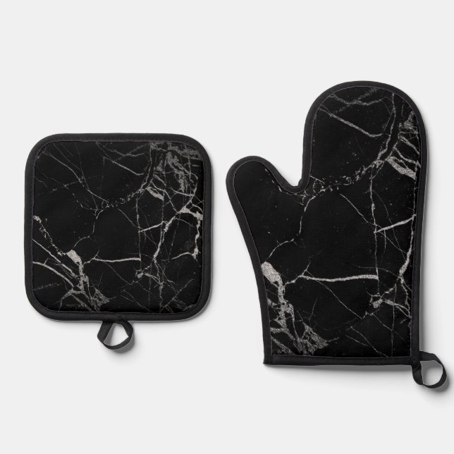 Set De Manoplas Mármol venoso negro y plateado (Anverso)