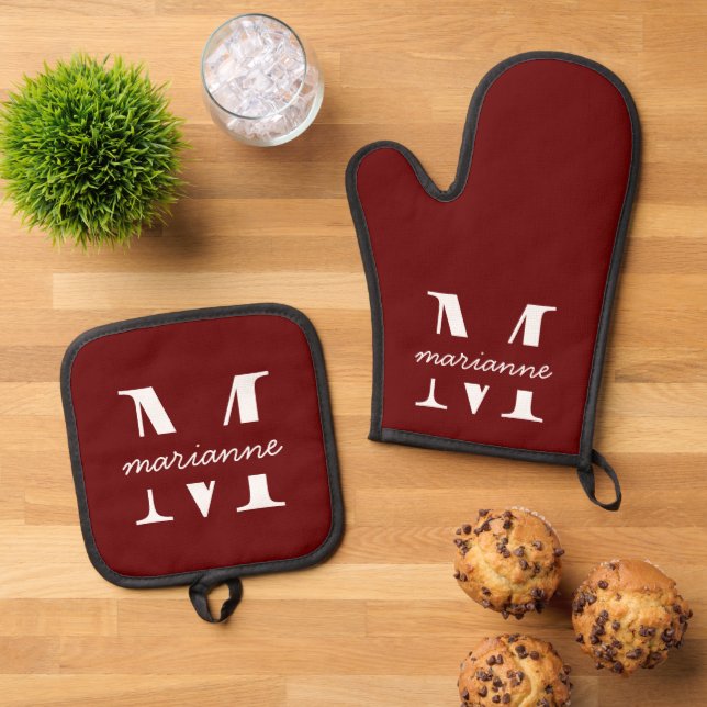 Set De Manoplas Maroon Monogramed Name First Plain Personalizado (De arriba hacia abajo)