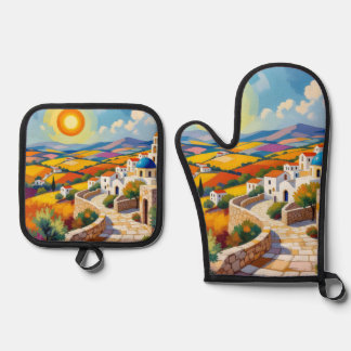 Set De Manoplas Mediterranean Village Painting