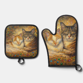 Set De Manoplas Mejores amigos gatos inspirados en Klimt