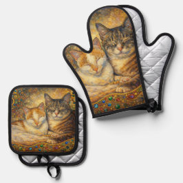 Set De Manoplas Mejores amigos gatos inspirados en Klimt