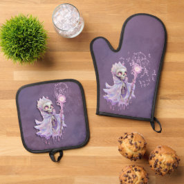 Set De Manoplas Melodías mágicas del lindo esqueleto morado.