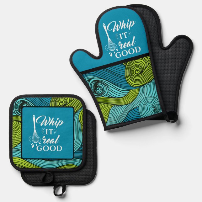 Set De Manoplas Mensaje de comida divertida y buena (Anverso/Reverso)