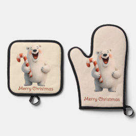 Set De Manoplas Merry Christmas Cute Polar Bear Design