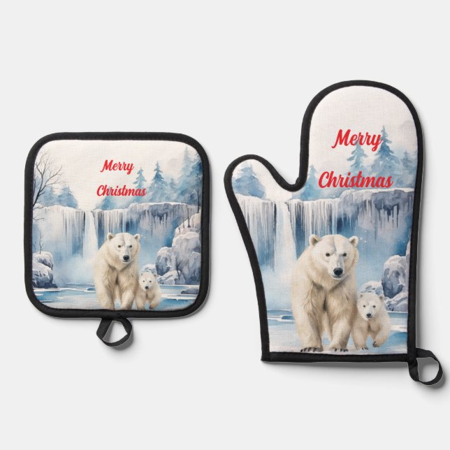 Set De Manoplas Merry Christmas Polar Bears (Anverso)