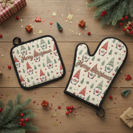 Set De Manoplas Merry Christmas Scandinavian Gnome