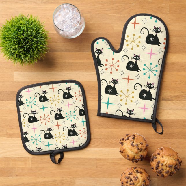 Set De Manoplas Mid Century Atomic Cat with Starbursts  (De arriba hacia abajo)