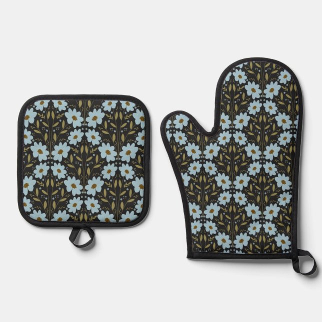 Set De Manoplas Midnight Bluebell Garden | Elegant Dark Floral (Anverso)