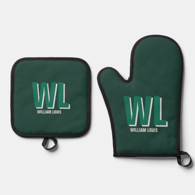 Set De Manoplas Minimalist Emerald Green Personalized Monogram  (Anverso)