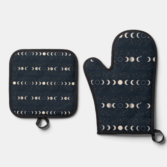 Set De Manoplas Minimalist Lunar Phases Pattern with Stars and Nig (Anverso)