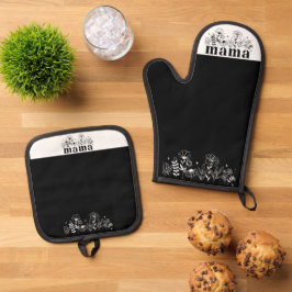 Set De Manoplas Minimalistic Black & White Wildflower Mama