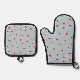 Set De Manoplas Misty Blue Deep Pink Cosmos Floral Pattern