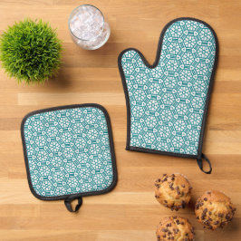 Set De Manoplas Mitt verde azul verde verde azulado de horno blanc