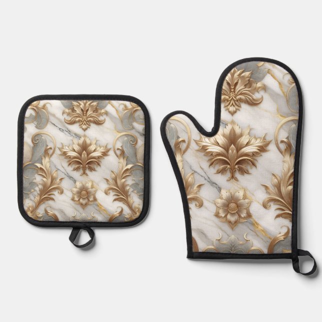 Set De Manoplas Mitts Gold & Marble Kitchen (Anverso)